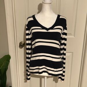 Tommy Hilfiger 100% cotton blue and white striped v neck sweater size M